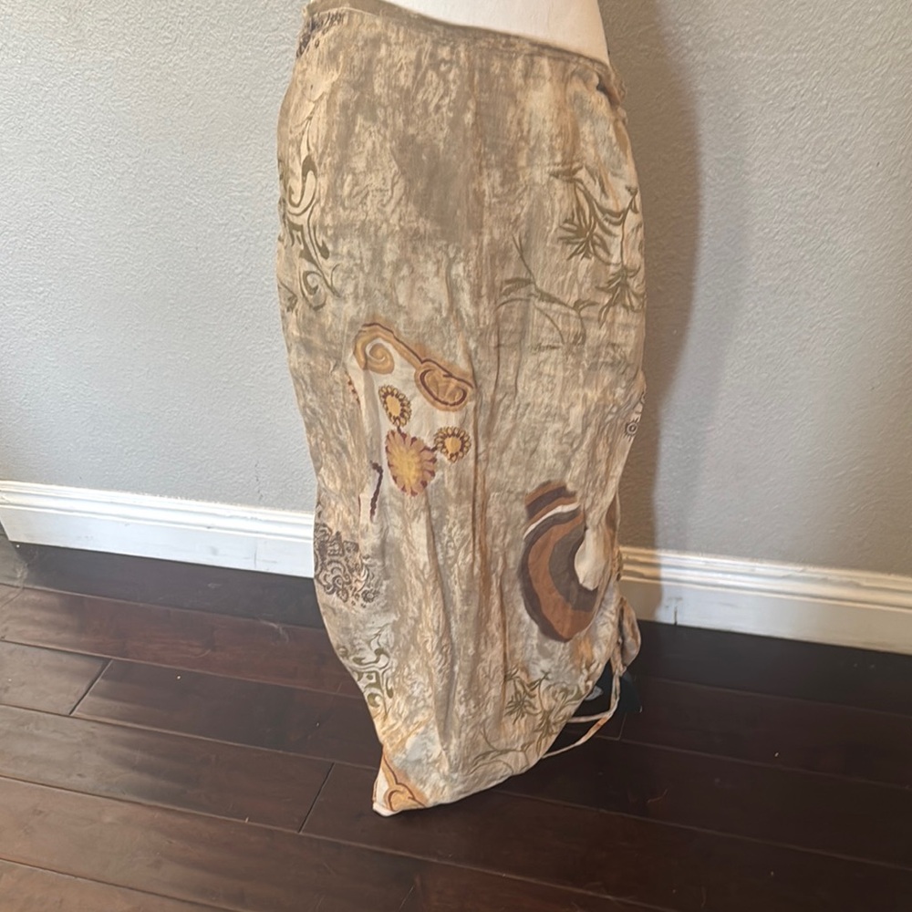 Beige Lagenlook Patterned Boho Linen Skirt
